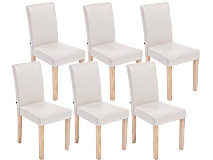 CLP 6er Set Esszimmerstuhl Ina Kunstleder I Gepolstert I Vierfußgestell aus Holz I Mit Lehne Farbe Creme Gestell Farbe Natur