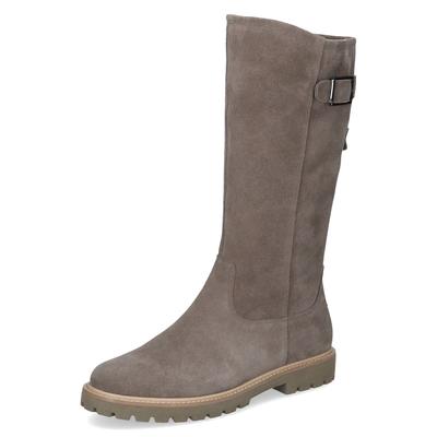 Stiefel CAPRICE, Damen, Gr. 38, Synthetik Textil, Normalschaft, taupe, Veloursleder, Schuhe Stiefel, Blockabsatz, Langschaftschaftstiefel mit Ziernähten, bequeme Weite