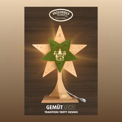 Dekostern WEIGLA "LED Oh Tannenbaum, Dekoleuchte aus Holz, NATUR-GRÜN", natur, grün, B:30,5cm H:42cm T:6cm, Holzwerkstoff, Dekosterne