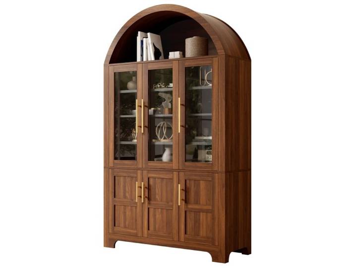 Buffet Vitrine avec Dôme Arrondi Armoire Exposition 3 compartiments de vitrine en verre 3 compartiments fermés 110x40x185 cm noyer