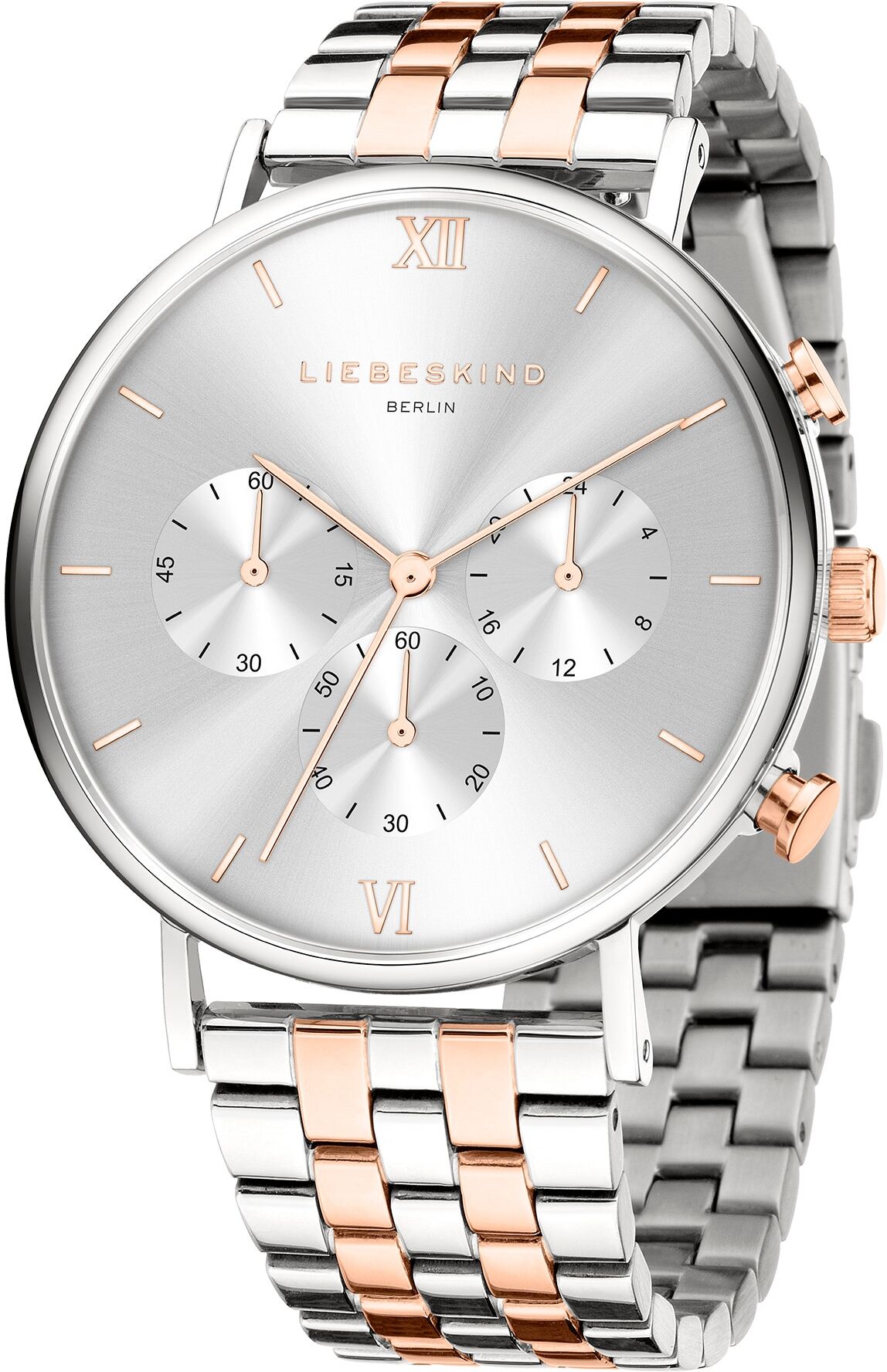 Chronograph LIEBESKIND BERLIN "Modern Chronograph", rosa (silberfarben, roségoldfarben, silberfarben), Armbanduhren, Damen, silberfarben, Chronograph, Quarzuhr, Armbanduhr, Damenuhr, Edelstahlarmband, analog
