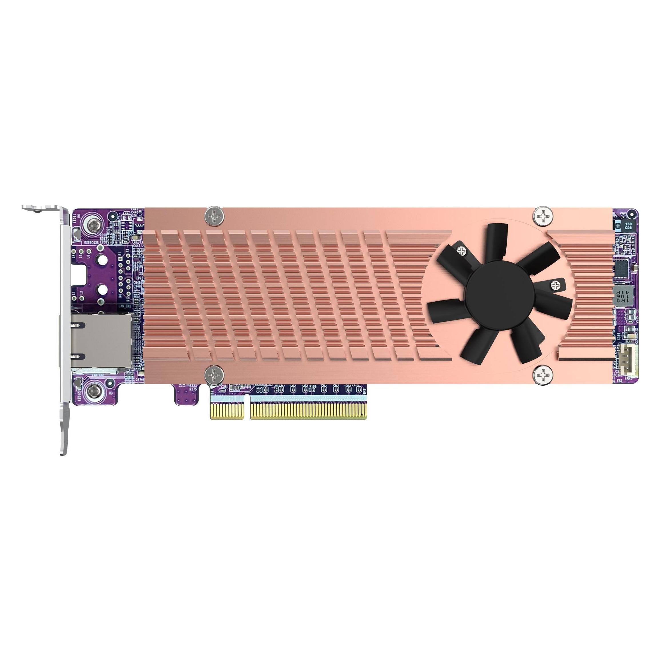 QNAP Card QM2 series 2xPCIe 2280 M.2 SSD slots PCIe Gen4x8 1xAQC113C 10GbE NBASE-T port (QM2-2P410G1T)
