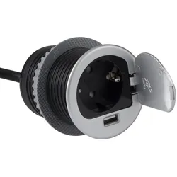 SINGLE BOX Einbausteckdose mit USB (SCHUKO) Farbe Aluminium