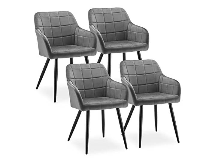CLIPOP Esszimmerstühle 4er Set Stühle mit Armlehne, Samt Bezug, Esszimmerstuhl Küchenstuhl Polsterstuhl, Stühle für Esszimmer (Samt Grau, 4er Set)