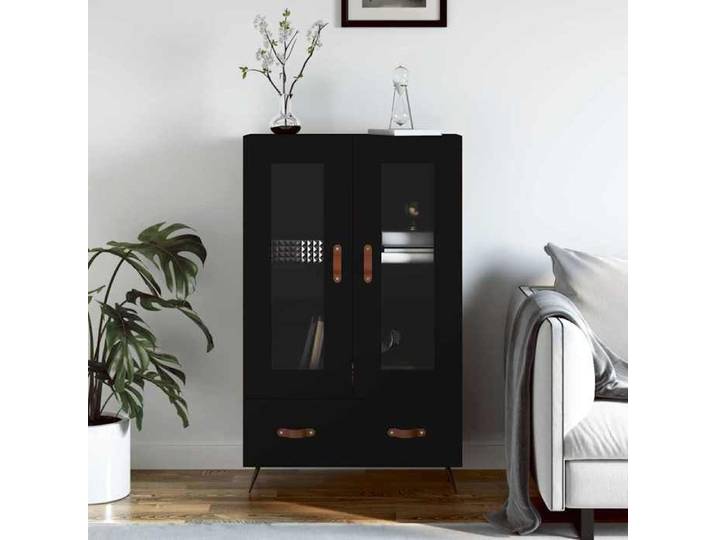 Buffet haut pour salon EVORA Vaisselier Haute noir 69 5x31x115 cm bois d'ingénierie&1_1571