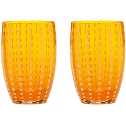 Zafferano Perle Orange Glas - Farbiges mundgeblasenes Glas, 32 cl, handgefertigt - Set mit 2 handgefertigten Bechern für Wasser oder Cocktails