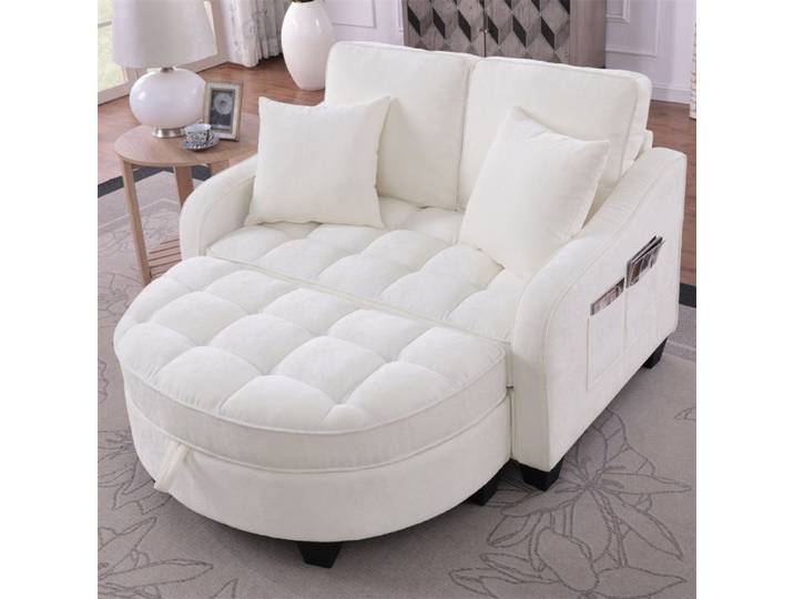 DRIPEX Canapé lit multifonctionnel 3 en 1 Canapé 2 places en Chenille avec pouf de rangement Dossier réglable Beige