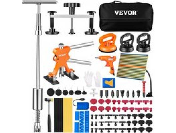 VEVOR 107-teiliges Dellen-Reparaturset Saugnapfheber Brücken-Ausbeulen-Abzieher 2 in 1 Gleithammer, 50 x Abziehlaschen & 6 x Brückenabziehlaschen, Ausbeulwerkzeug Entfernung von Beulen, für Autos
