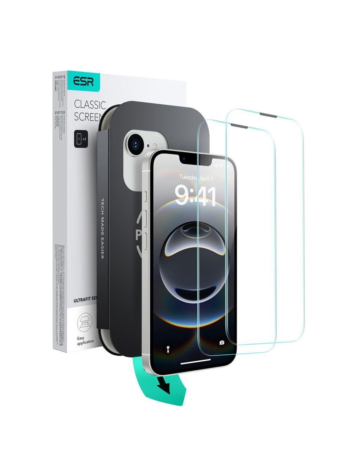ESR UltraFit Tempered Glass 2-pack case for iPhone 13 / 13 Pro / 14 / 16e / 17e