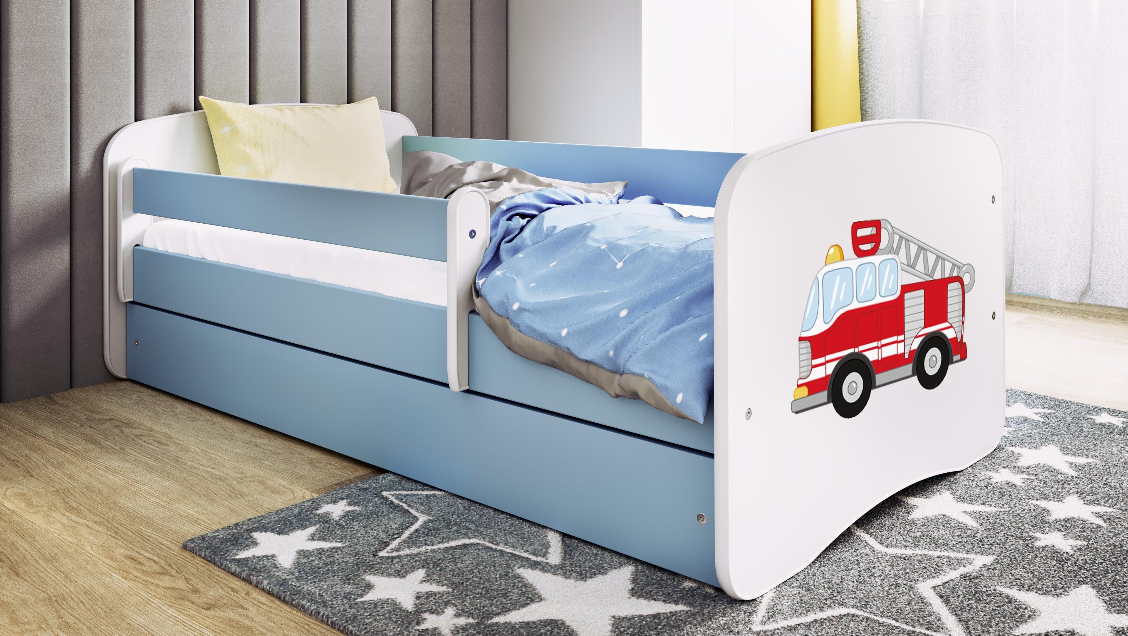 Kinderbett Jugendbett Löschzug 70x140, 80x160, 80x180 cm - Komplettset mit Matratze, Schublade & Rausfallschutz