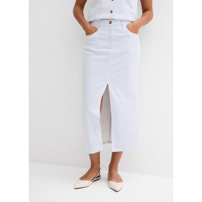 Jeansrock BONPRIX, Damen, Gr. 40, weiß (weiß gestreift (länge: regulär)), Obermaterial: 98% Baumwolle, 2% Elasthan, gerade 7/8-Länge, Röcke Jeansrock, gerade Passform, mit Elasthan-Anteil, aus Baumwollmaterial, Midi-Länge
