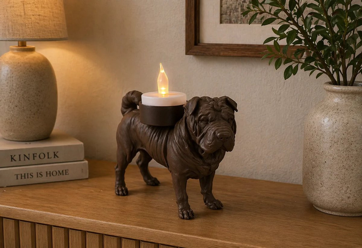 Shar Pei Hond Waxinelichthouder Bruin voor volwassenen