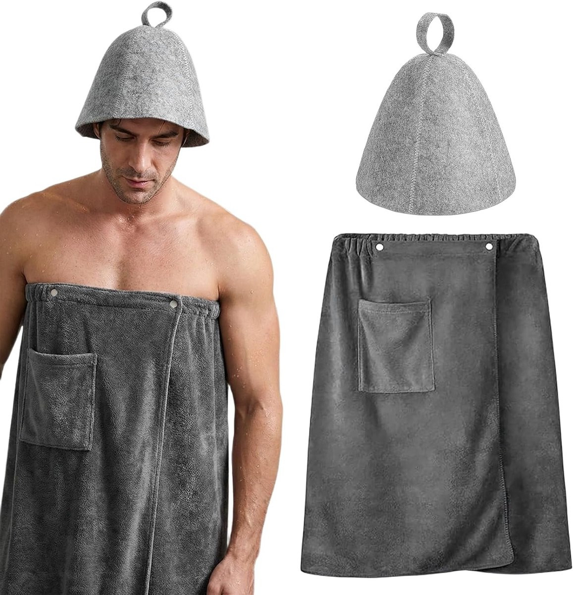 Heren Sauna Kilt met Hoed en Pocket, Sneldrogende Microvezel Badhanddoek voor Spa, Gym en Strand, B: 140 cm, D: 70 cm