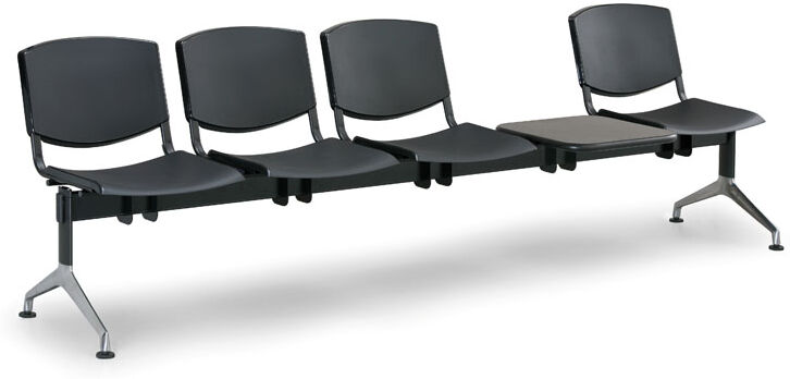 Euroseat Wartezimmerbank, Traversenbank SMILE aus Kunststoff, 4-Sitzplätze + Tisch, schwarz