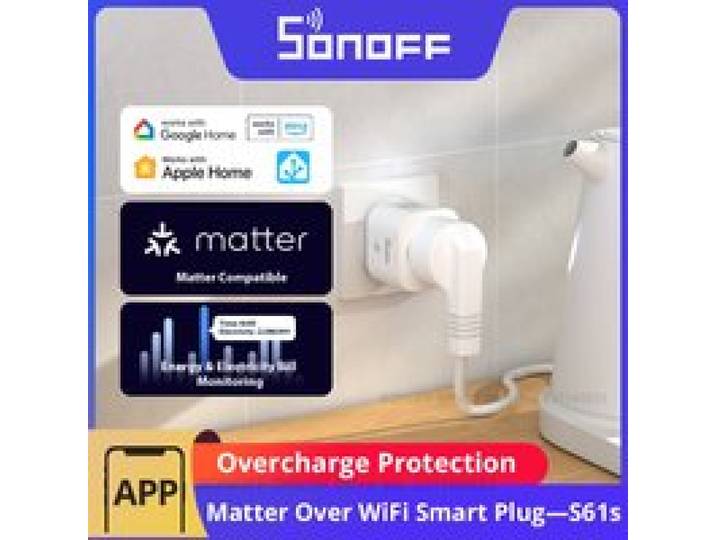 SONOFF S61sTPF Slimme WiFi Stekker 16A 3840W Matter Compatibel Energieverbruik Overbelastingsbeveiliging Spraakbesturing met Alexa Google Home