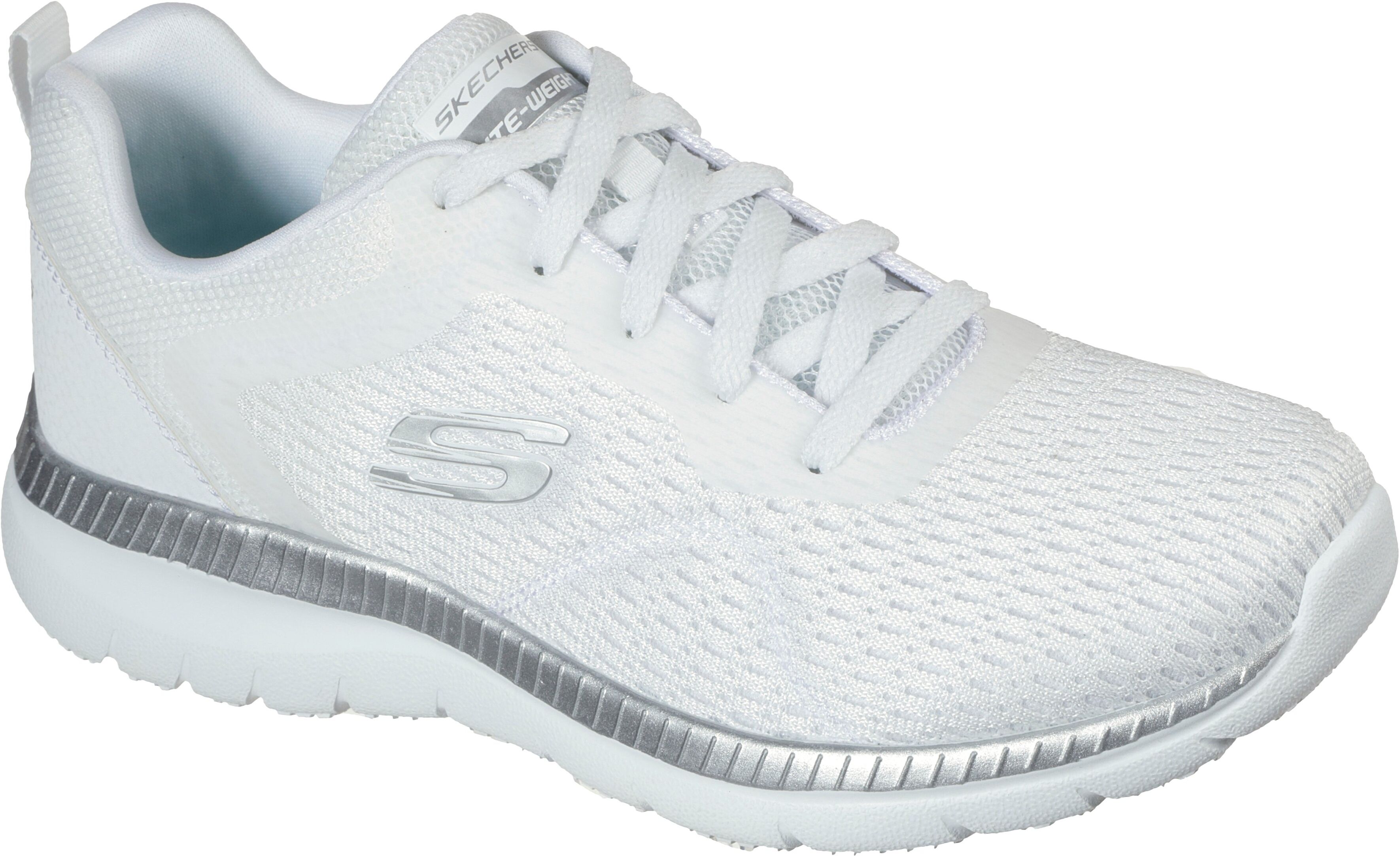 Berufsschuh SKECHERS "BOUNTIFUL - QUICK PATH", Damen, Gr. 36, Textil, weiß (weiß, silberfarben), Lederimitat, Textil, Schuhe Berufsschuh, Freizeitschuh, Halbschuh, Schnürschuh mit gepolsterter Innensohle