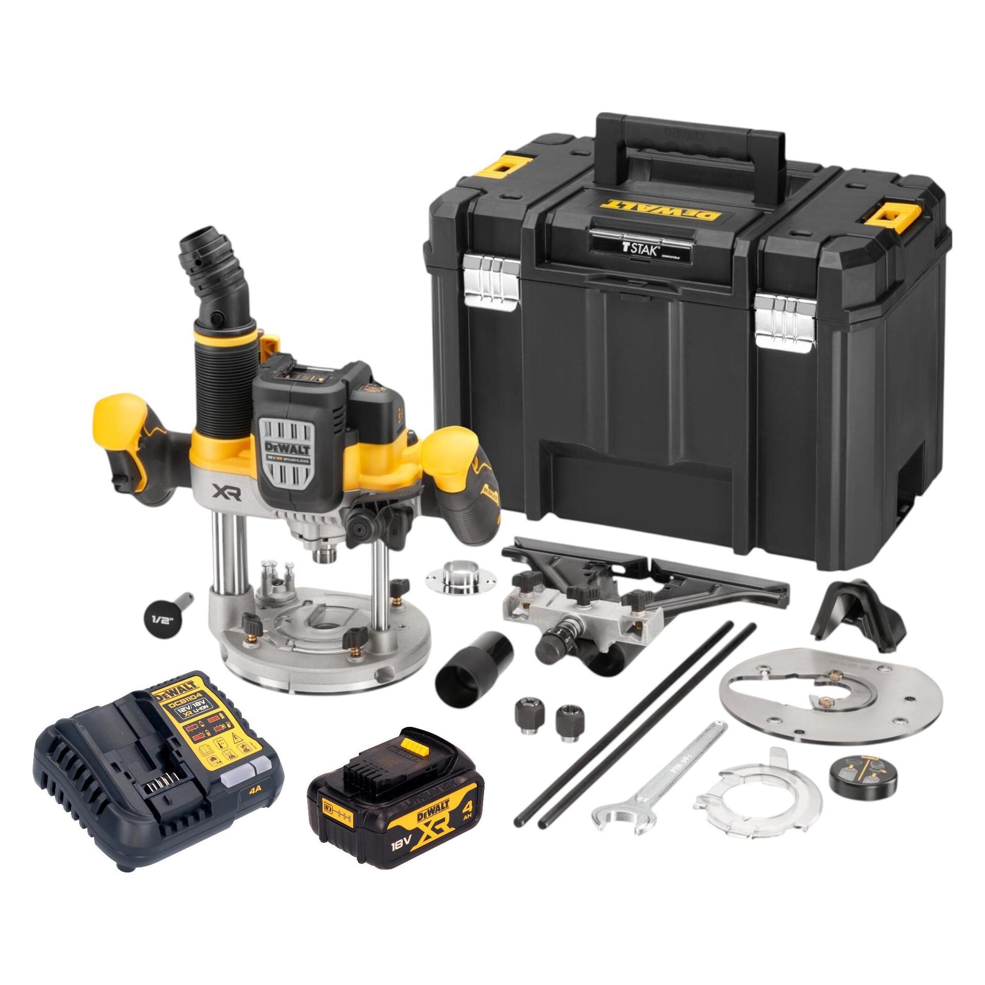 DeWalt DCW 620 M1T Akku Oberfräse 18 V 12 mm Brushless + 1x Akku 4,0 Ah + Ladegerät + TSTAK (Oberfräse) (DCW620NT)
