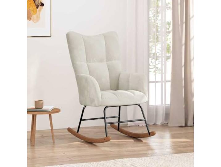 Xolmizyn Schaukelstuhl Samt Creme Relaxsessel mit Kufen & Stahlgestell Quadrat-Ziernaht, Hoher Sitzkomfort, Stabile Holzbasis, Modernes Design