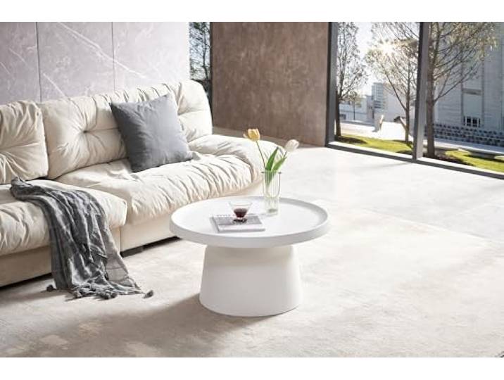 möbelando Couchtisch >2301-Groß< rund in Weiß, Metall pulverbeschichtet - 43x70cm (HxD)