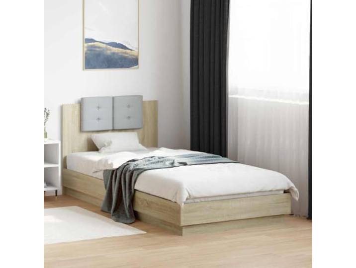 RJPLMFV Bettgestell mit Kopfteil Sonoma Eiche 80x200 cm Langlebiges Holzwerkstoff, fester Lattenboden, einfache Montage für zwei Personen, einfache Reinigung