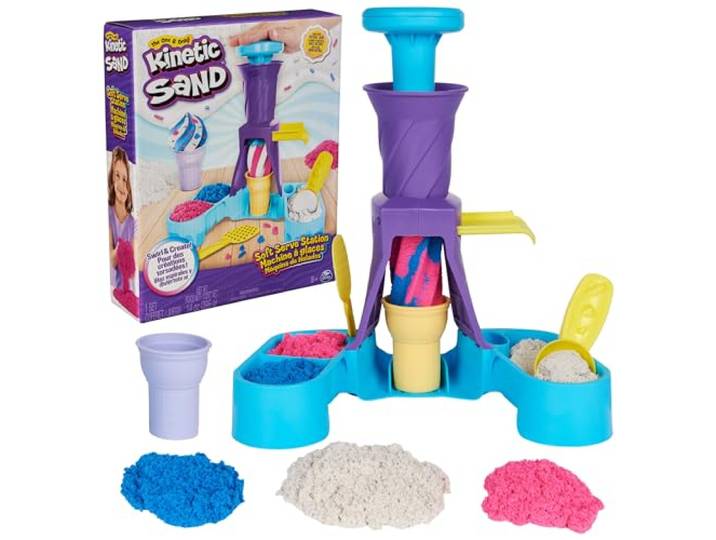 Kinetic Sand - Softijsjes Speelset met 396 g speelzand in blauw roze en wit - 2 ijshoorntjes en 2 stuks gereedschap - origineel kinetisch zand