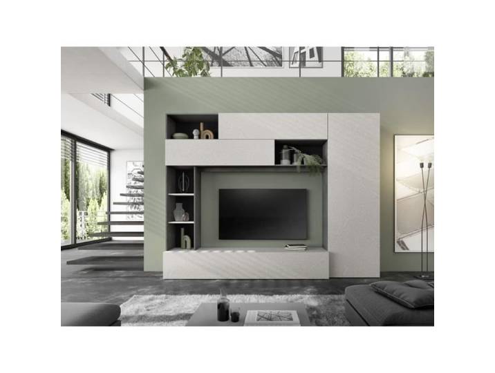 Composition murale TV - PRATO - Gris effet pierre - 277 x 40 x 210 cm