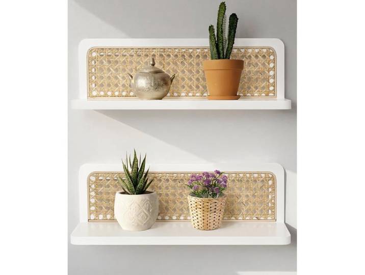 Étagères Murales En Rotin Décoratives Style Bohème Lot De 2[BI67]