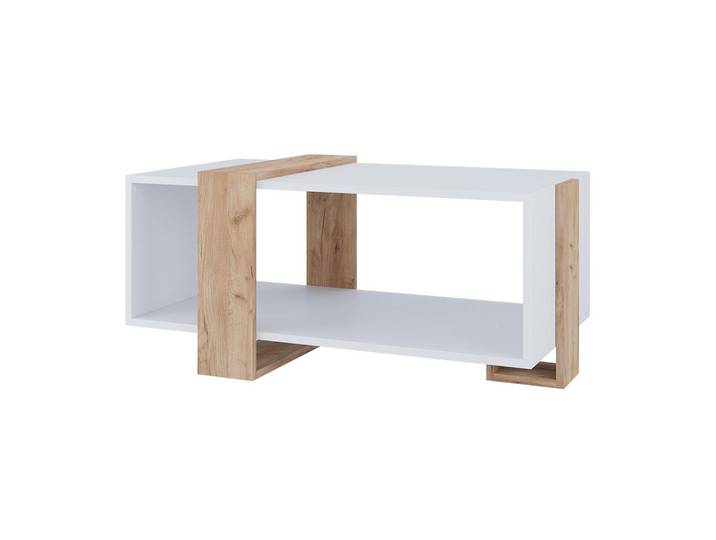 Vicco Couchtisch Aven Weiß/Goldkraft Eiche 91.5 x 52 cm, Weiß, Eichefarben, Holzwerkstoff, Rechteckig, 91.5x42.1x52 cm, Wohnzimmer, Wohnzimmertische, Couchtische