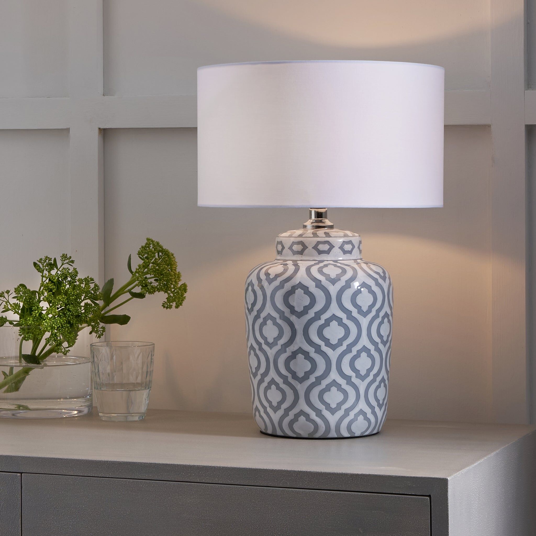 Pacific Lifestyle - Celia Grey and White Pattern Ceramic Table Lamp