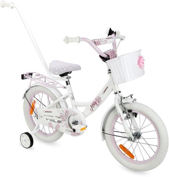 MIRAVO Misty Kinderfahrrad für Kinder im Alter von 4 bis 6 Jahren, mit Stützrädern, abnehmbarer Schiebestange, Klingel und 16-Zoll-Reifen