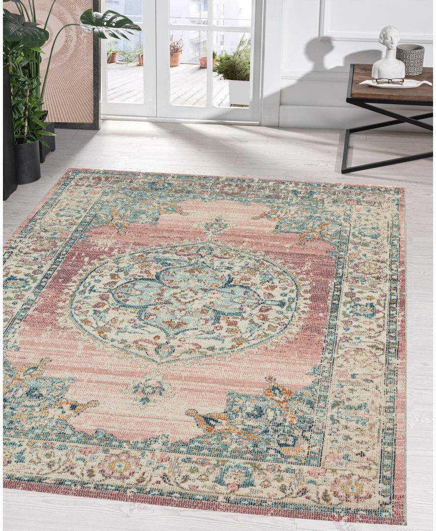 Latitude Vive Kemp Indoor Outdoor Rug Flatweave Pink Classic Design Pink Rectangle 200 x 290cm