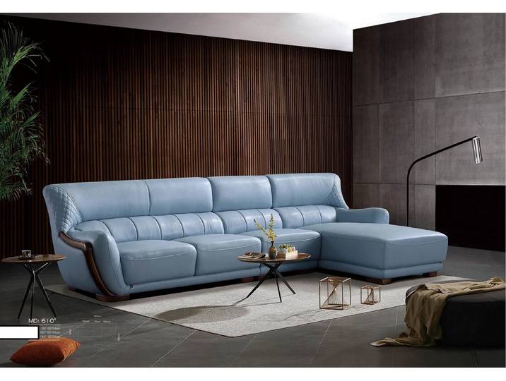 JVmoebel Ecksofa Elegantes Leder-Ecksofa in Blau mit Holzfüßen für höchsten Komfort, Made in Europa