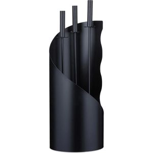 Relaxdays Kaminbesteck 10038755, aus Metall, schwarz, 4-teilig, mit Besen, Schaufel und Schürhaken im Ständer 57 cm