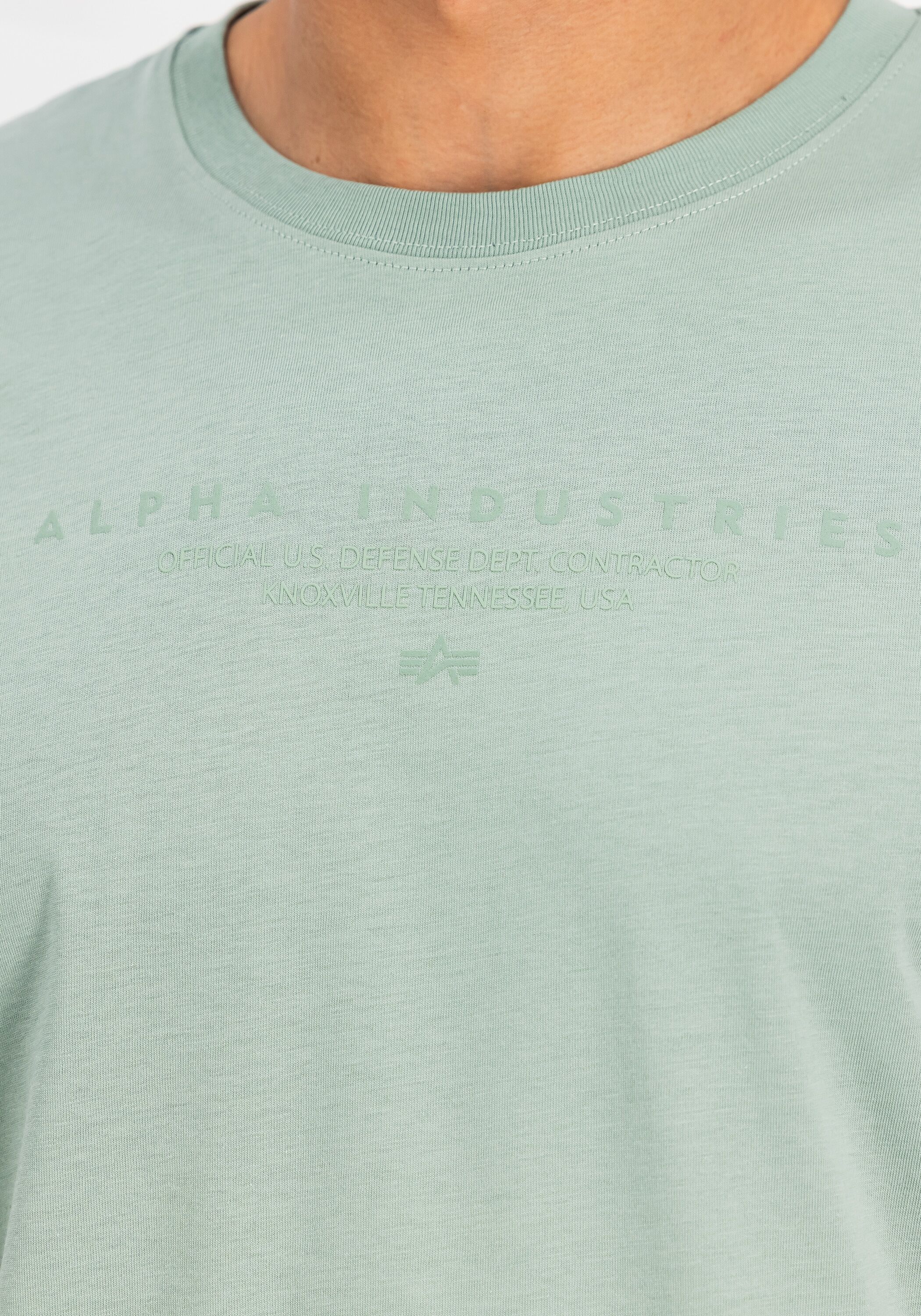 T-Shirt ALPHA INDUSTRIES "DTM Contractor T-Shirt", Herren, Gr. S, grün (frost grün), Obermaterial: 100% Baumwolle, Shirts T-Shirt frost grün S