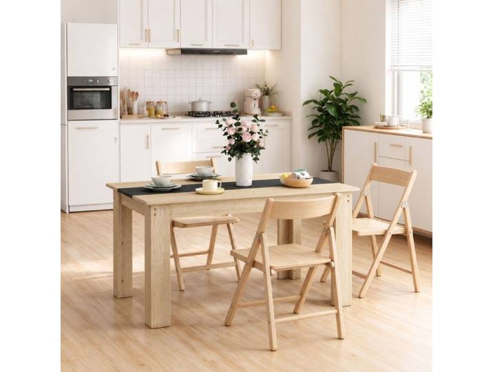 Norevia Table à manger 140 cm effet bois noir et chêne 4 à 6 personnes