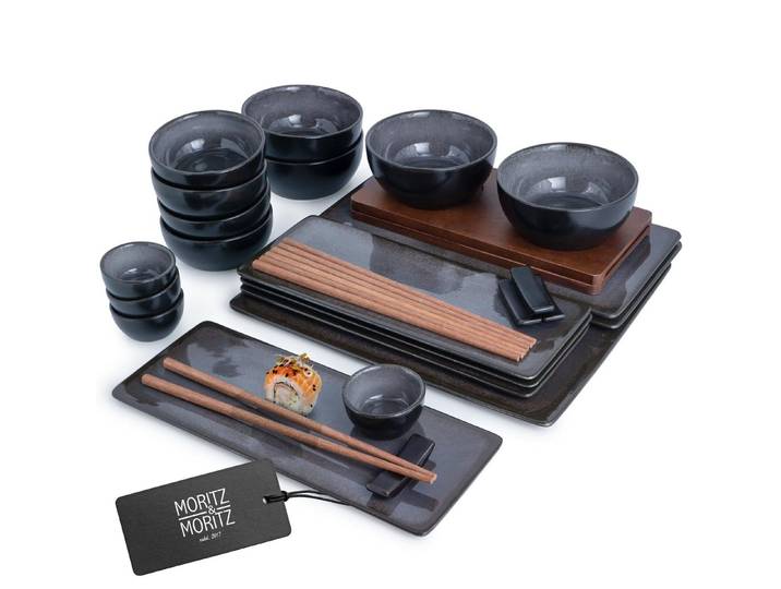 Moritz & Moritz Sushiteller VIDA Sushi Set Anthrazit, (29 St), für 4 Personen - 29 Teile