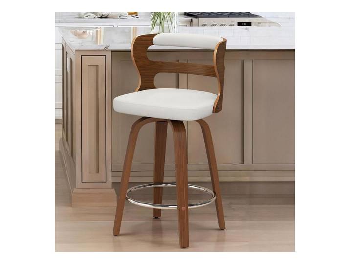 LuxusKollektion Barhocker Barhocker 360Grad drehbar Lehne Armlehnen 66cm Weiß walnut 1