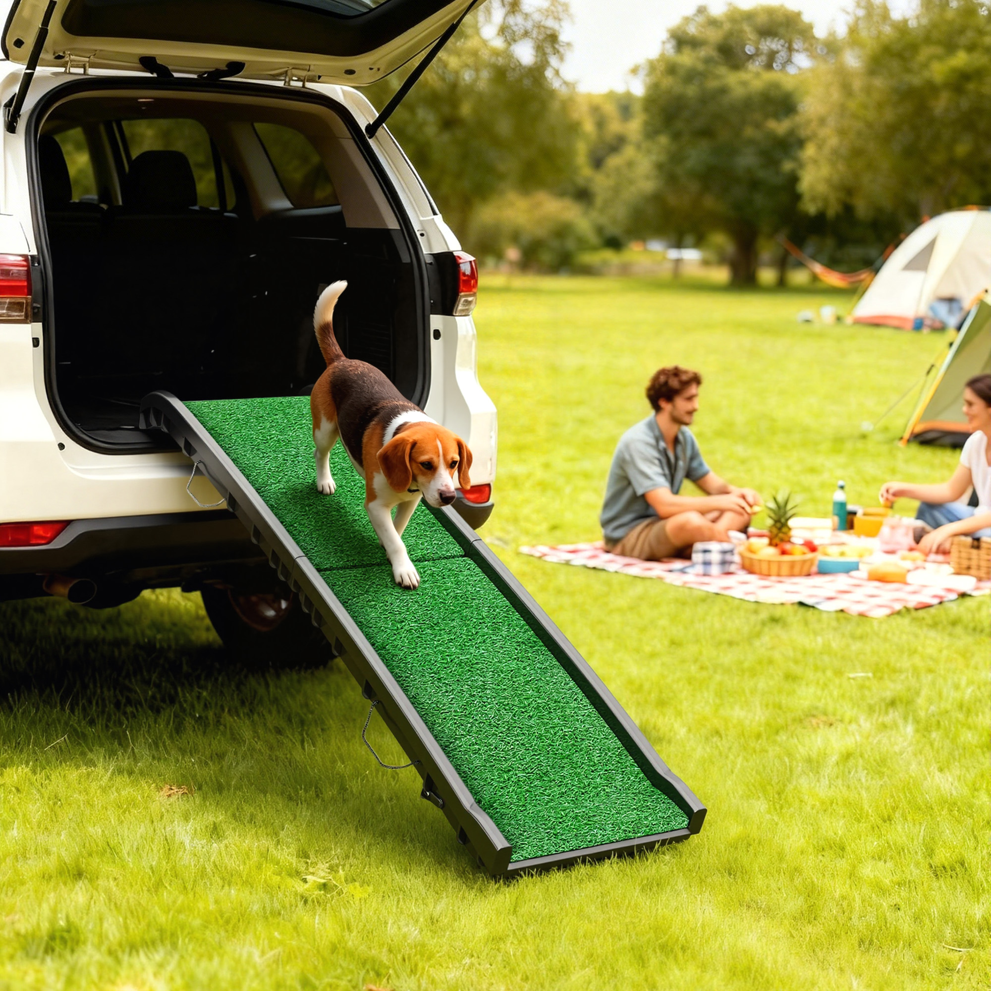 Pawhut Rampa per Cani con Erba Sintetica 155 cm Rampa per Cani per Auto Pieghevole con Maniglia Angolo Regolabile Verde   Aosom Italy