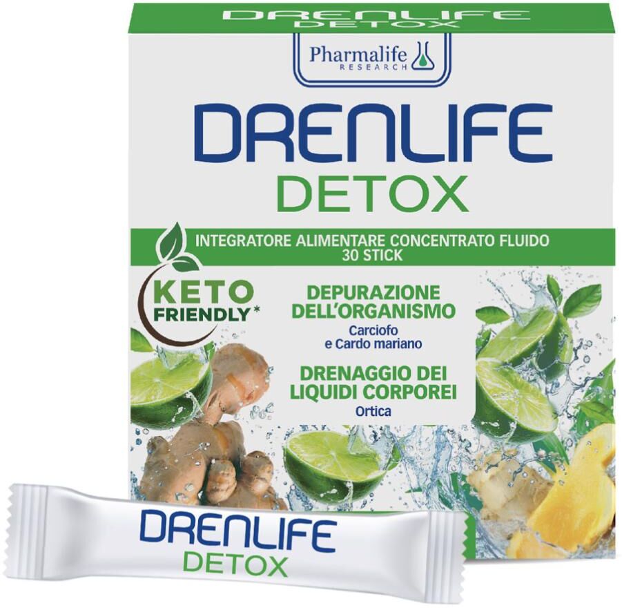 PHARMALIFE RESEARCH Srl Drenlife Detox Integratore Depurativo e Drenante, 30 Stick