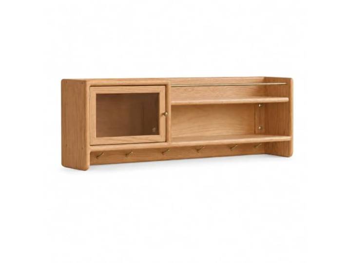 Massivholz-Wandschrank Mit Glastür, Wandaufbewahrung Aus Eichenholz For Küche, Bad Und Eingangsbereich(125cm)