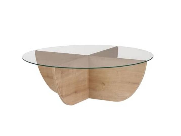 Couchtisch, Sapphire Oak, 90 x 30 x 90 cm 100% Sicherheitsglas-Tischplatte, 18 mm melaminbeschichtete Spanplatte stilvoll & langlebig für Moderne Wohnräume