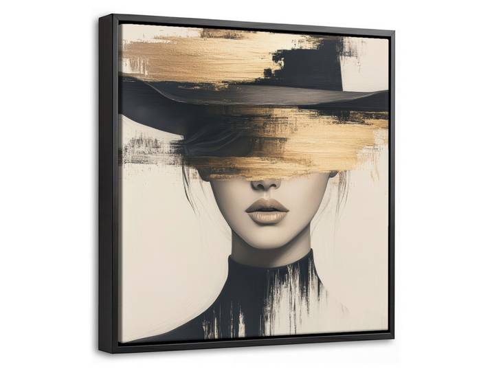 LEINWAND Bilder mit Rahmen - Frau - Hut - Farbe - 20x20