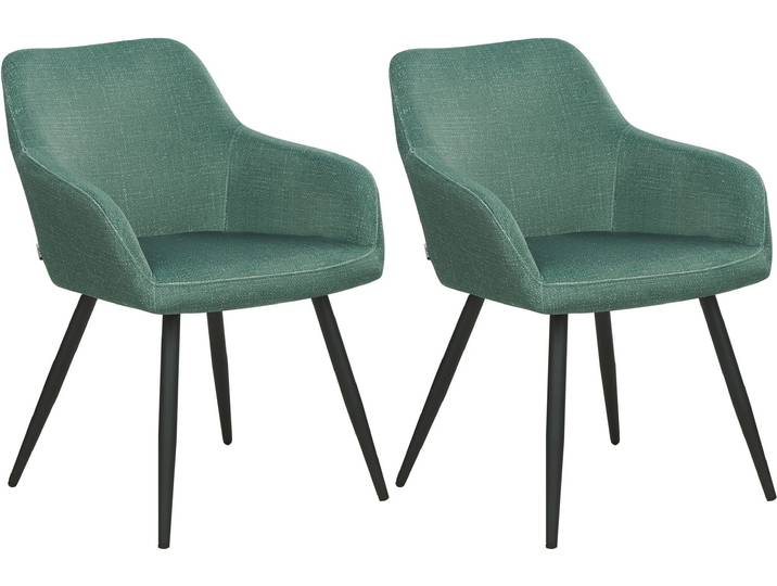 BELIANI Esszimmerstuhl 2er Set Dunkelgrün Samtstoff mit Schwarzen Metallbeinen Retro-Design Polsterstuhl Wohnzimmer Essbereich Flur Diele Ausstattung Möbel