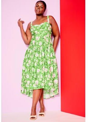 Plus Size Women's High-Low Midi Dress by June & Vie in Flowers Green (Size 24 W)