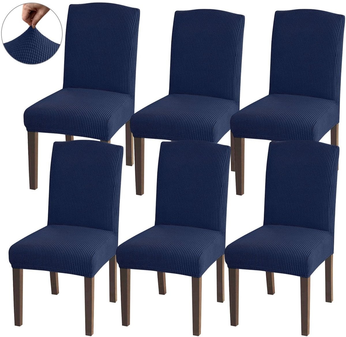 Set van 6 blauwe verwijderbare stoelhoezen voor eetkamerstoelen