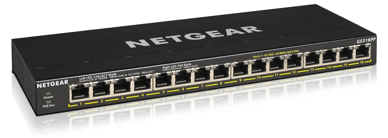 Netgear GS316PP Unmanaged Gigabit Ethernet PoE Switch Black
