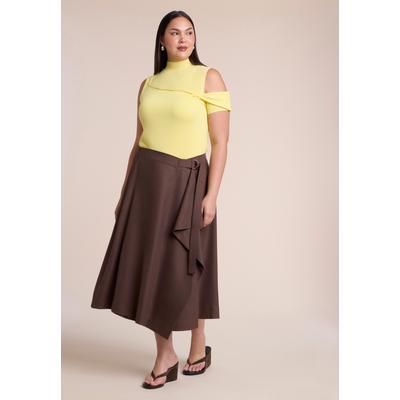 Plus Size Women's Adjustable Wrap Midi Skirt by ELOQUII in Mocha (Size 24)