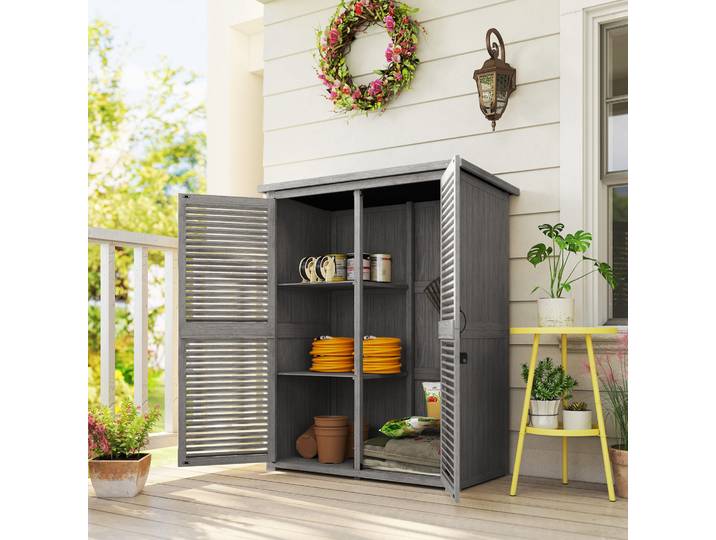 Outsunny Armoire Jardin 127x65x168cm Métal Gris 2 Portes 2 Étagères