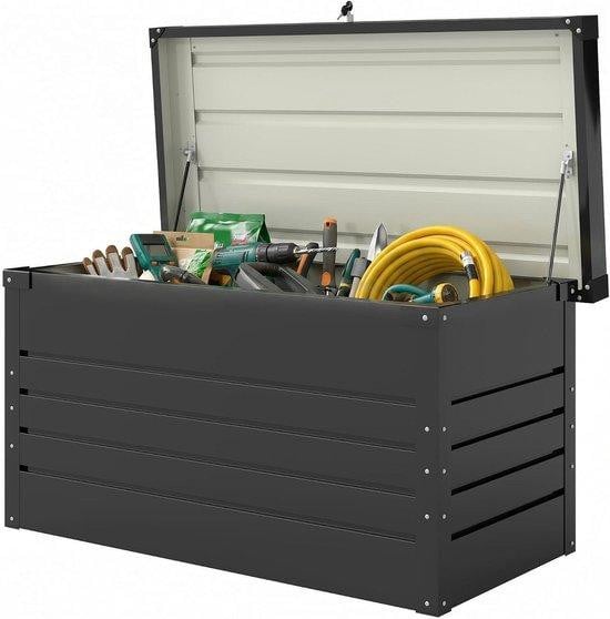 Outsunny Tuinbox Metaal Grijs - Opbergkist Buiten - 450 Liter