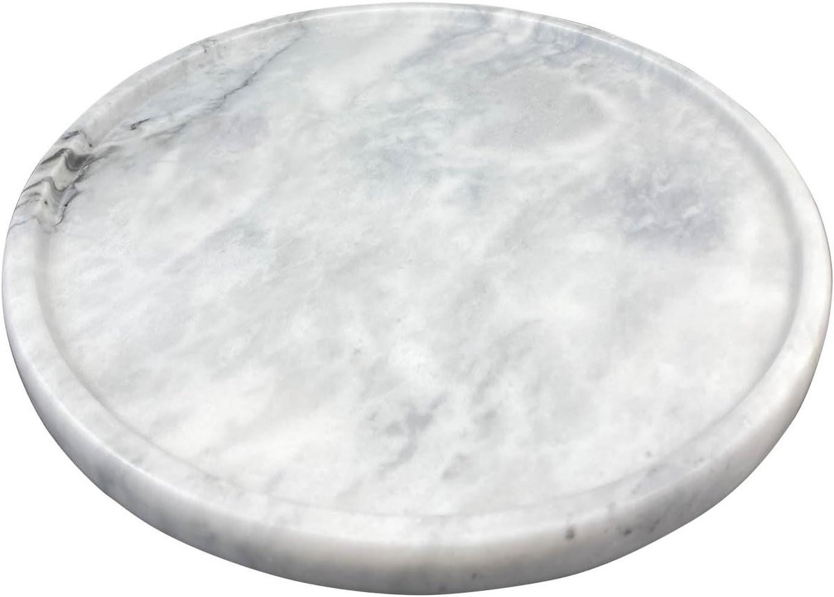 Wit Marmeren Dienblad Handgemaakt Natuursteen Diameter: 30 cm